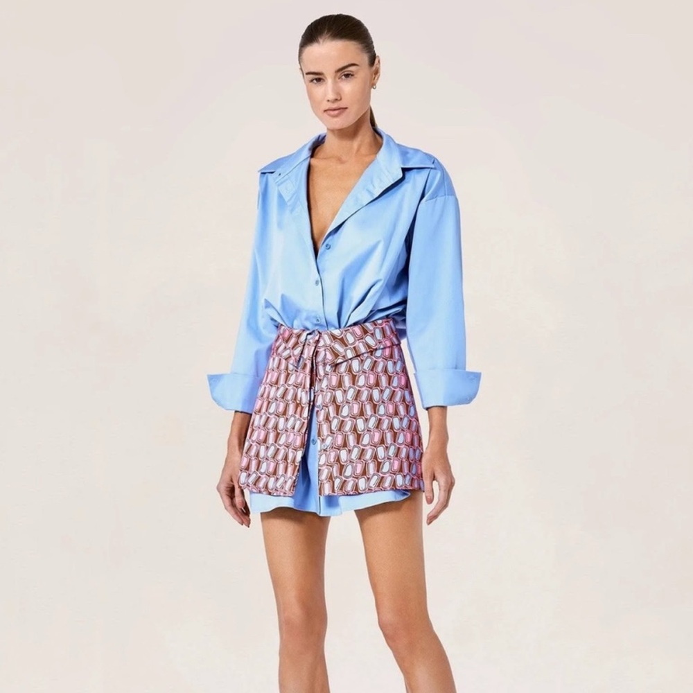 Alexis Light Blue Dress Shirt with Patterned Skirt